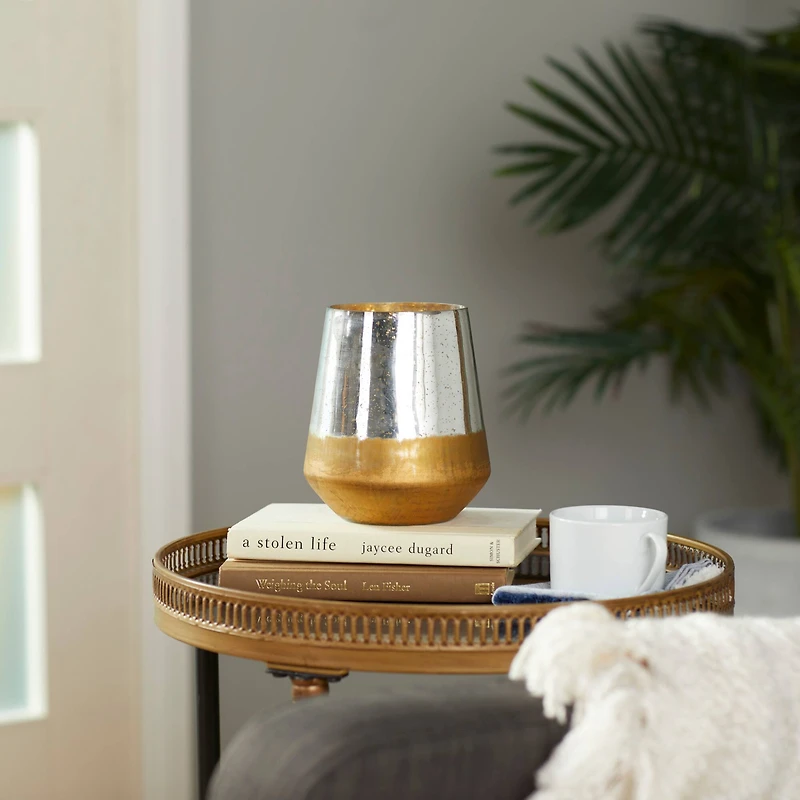 The Novogratz 7" Gold & Silver Glass Modern Candlestick Holder