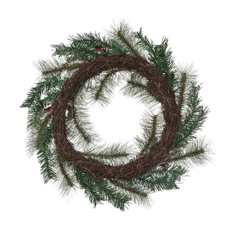 Glitzhome® 24" Christmas Sugared Pine Needle & Berry Wreath