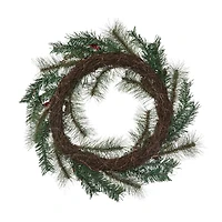 Glitzhome® 24" Christmas Sugared Pine Needle & Berry Wreath