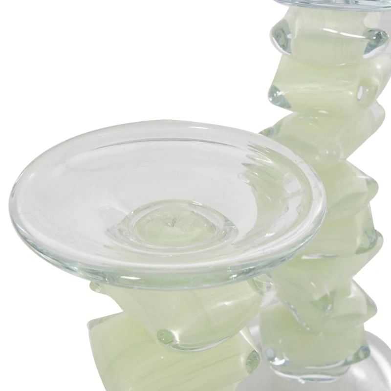 Green Glass Stacked Stone Candle Holder Set
