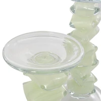 Green Glass Stacked Stone Candle Holder Set