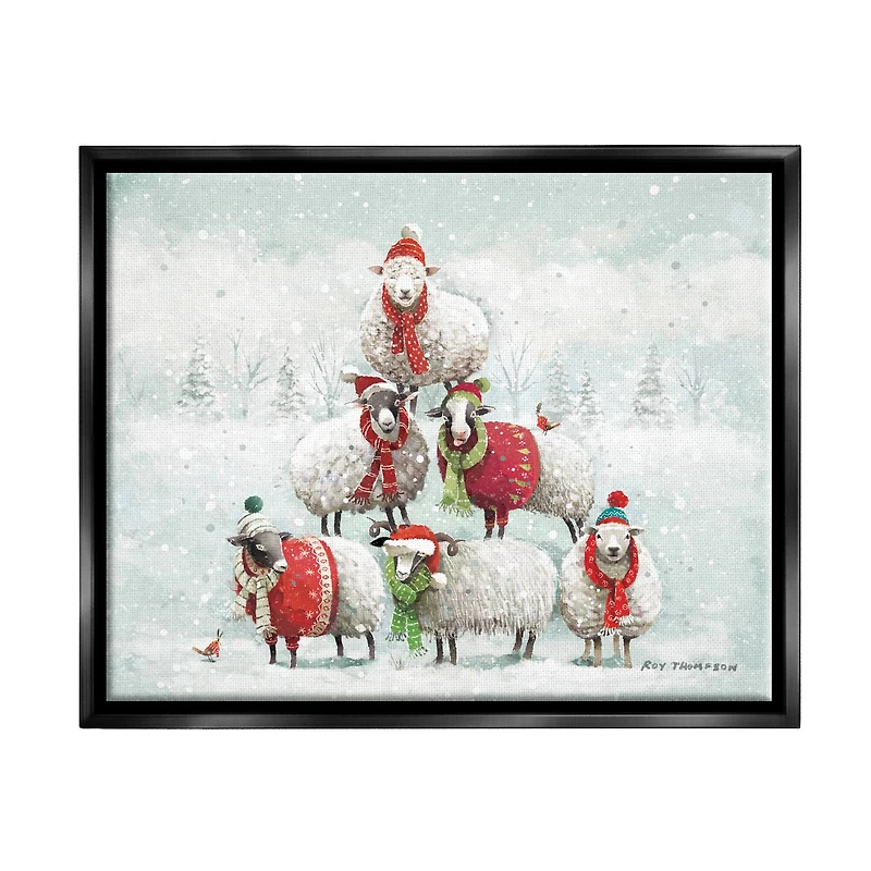 Stupell Industries Winter Sheep Snowy Farm Animals Framed Floater Canvas Wall Art