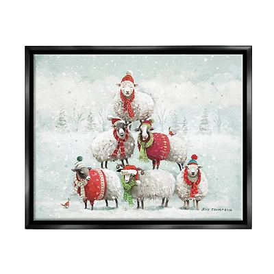 Stupell Industries Winter Sheep Snowy Farm Animals Framed Floater Canvas Wall Art