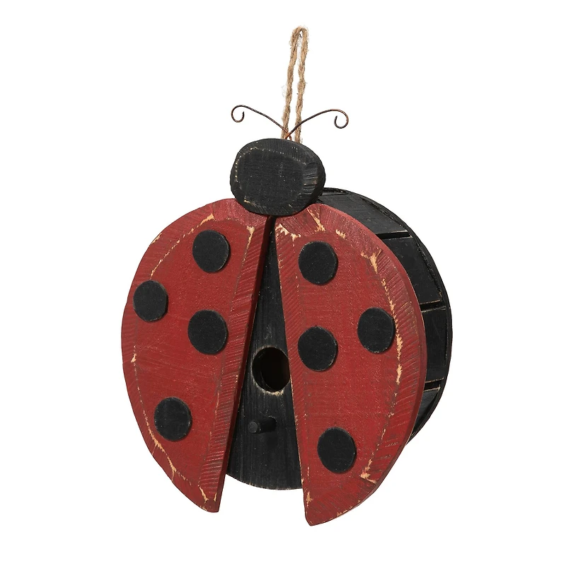 Glitzhome® 11.5" Distressed Wood Ladybug Birdhouse
