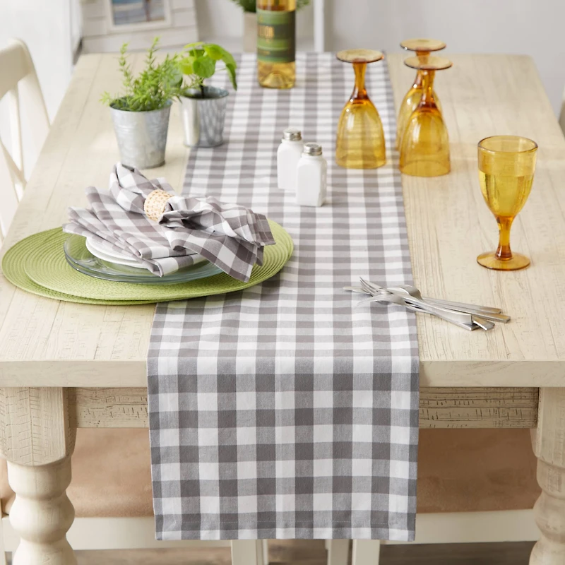 and White Checkers Table Runner 14" x 108