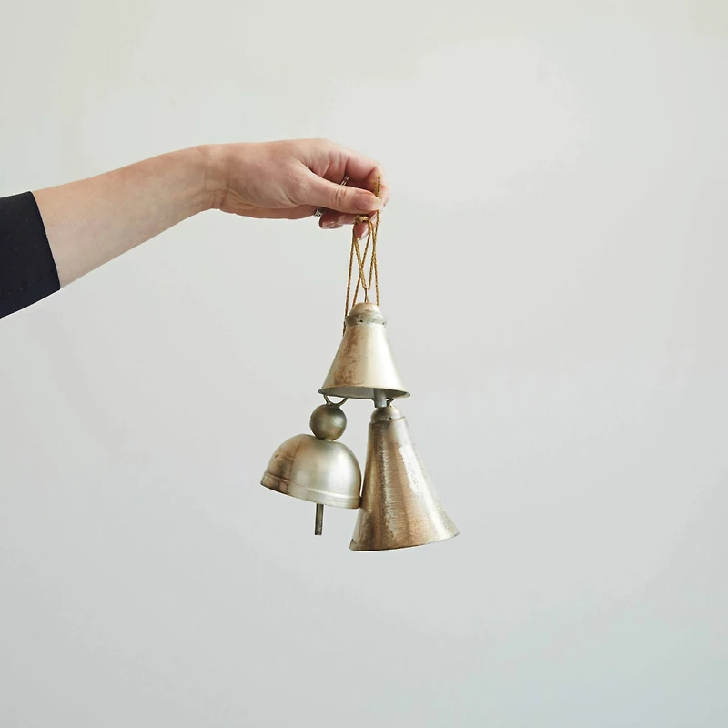 Hello Honey® Hanging Metal Bell with Distressed Pewter Finish Set