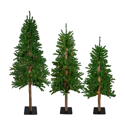 4ft., 5ft., & 6ft. Pre-Lit Alpine Artificial Christmas Tree Set, Multicolor Lights