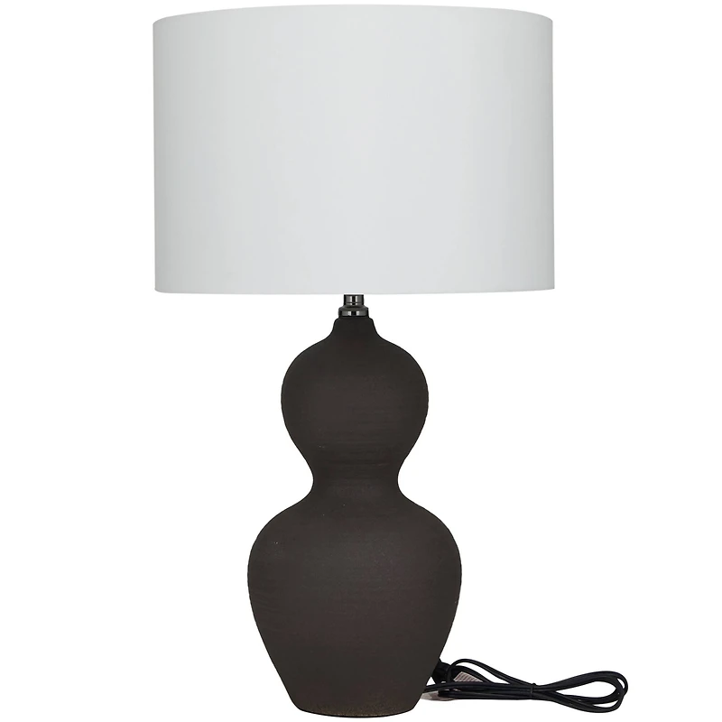 CosmoLiving by Cosmopolitan Black Ceramic Gourd Style Base Table Lamp with Drum Shade 15" x 15" x 26"