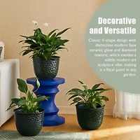 Glitzhome® 11.75" Honeycomb Textured Green Faux Ceramic Plastic Planters, 3ct.