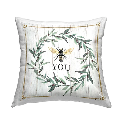 Stupell Industries Bee You Quote Farm Floral Insect Pun Throw Pillow 18" x 18"