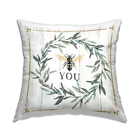 Stupell Industries Bee You Quote Farm Floral Insect Pun Throw Pillow 18" x 18"