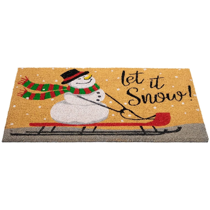 30" Let it Snow Natural Coir Rectangular Christmas Doormat