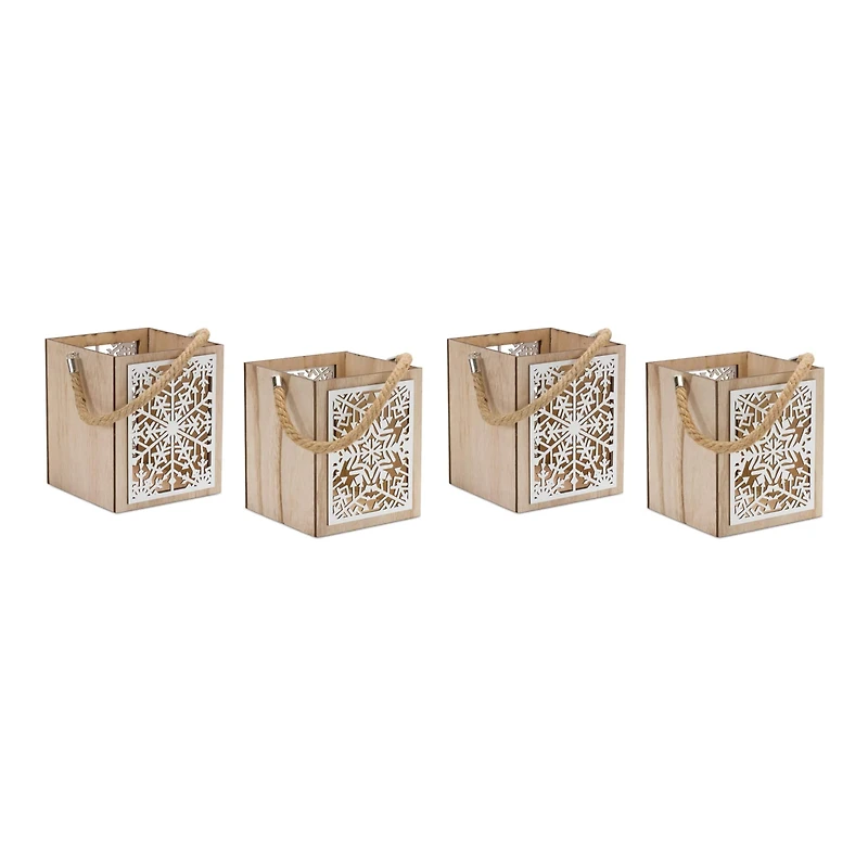 14" Wooden Snowflake Lanterns, 4ct.
