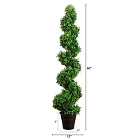 5ft. UV-Resistant Boxwood Spiral Topiary Artificial Tree in Decorative Planter