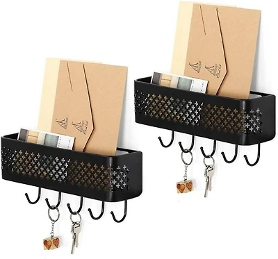 NEX™ Black Wall Mount Mail Sorter & 5 Hook Key Organizer, 2ct.