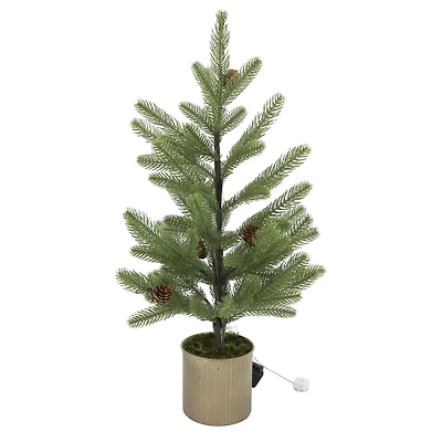 22" Pre-Lit Pine & Pinecone Accent Tree in Metal Bucket by Ashland®