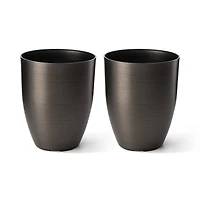 Glitzhome® 16.75" Eco-Friendly Faux Brushed Steel Texture Planters, 2ct.