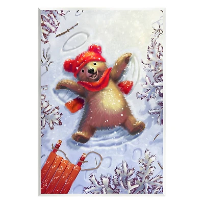 Stupell Industries Bear Cub Snow Angel Sled Wall Plaque Art