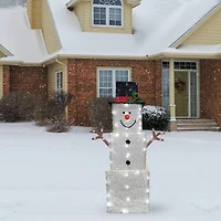 42" Glitter Square Snowman, White LED Lights