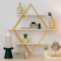 Hello Honey® Wood & Gold Diamond Wall Shelf