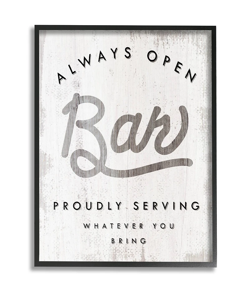 Stupell Industries Always Open Bar Wall Art in Frame