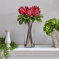 22" King Protea Floral Arrangement in Glass Vase