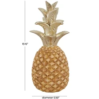 13" Gold Textured Pineapple Fruit Sculpture with Carved Top