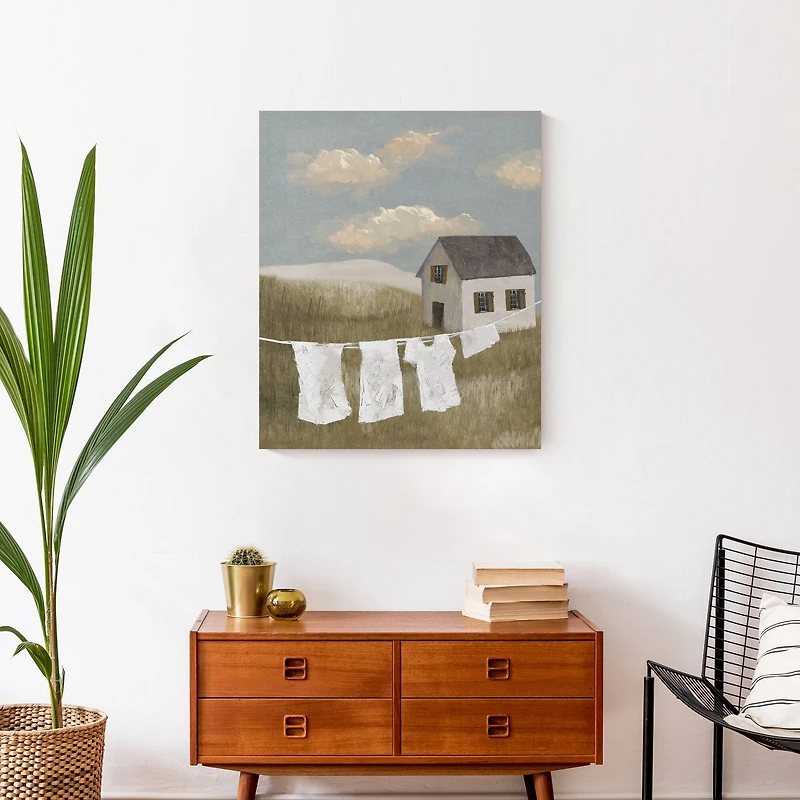 House on Hill Calming Laundry Scene 20" x 24" Canvas Wall Art