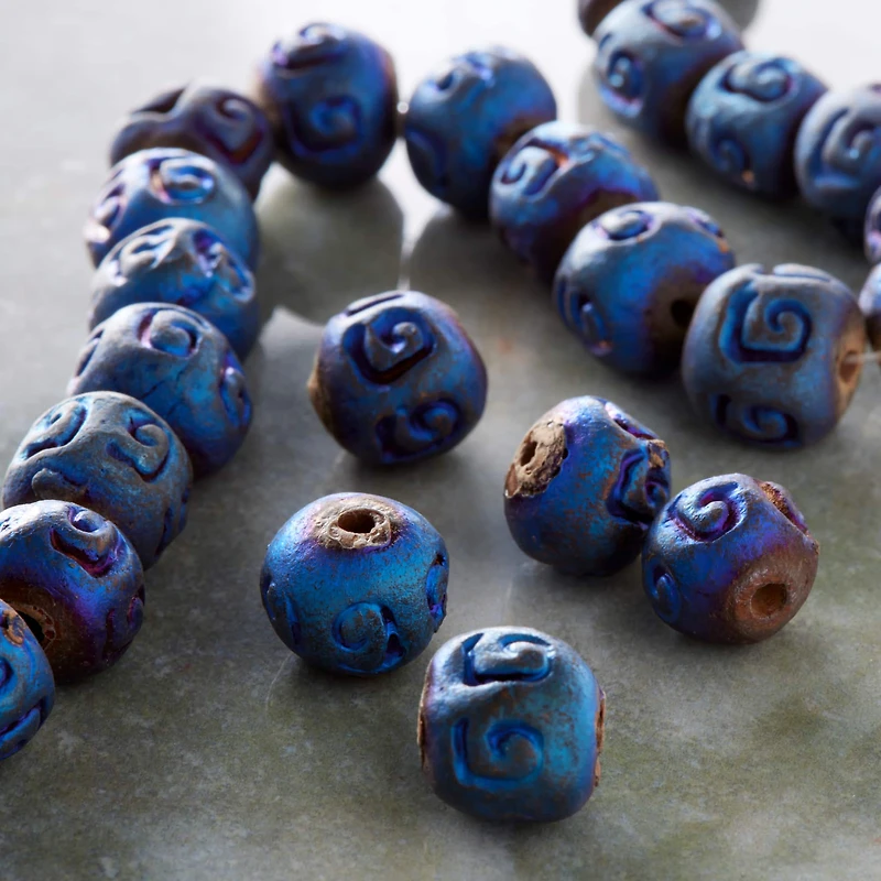 Blue Ceramic Round Beads, 8mm by Bead Landing™