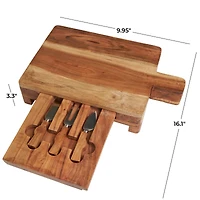 Brown Wood Handmade Cutting Board with 3 Cheese Knives Set