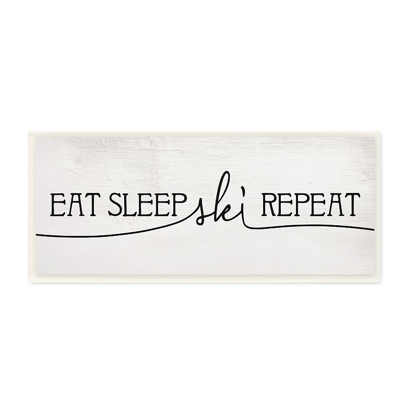 Stupell Industries Eat Sleep Ski Repeat Phrase Rustic Winter Sports,7" x 17"