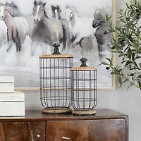 Black Metal Caged Style Kitchen Decorative Jars Set