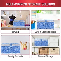 SINGER® Large Blue Deliah Scroll Print Sewing Basket with Sewing Scissors & Notions