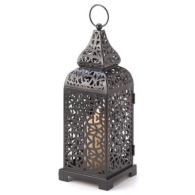 13" Black Metal Moroccan Style Candle Lantern