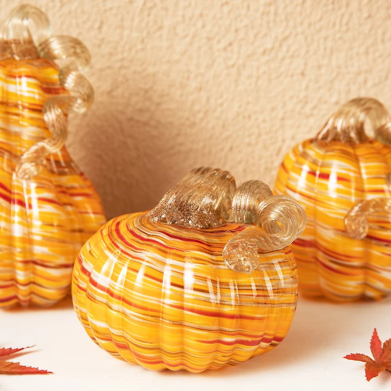 Glitzhome® Multi Stripes Glass Pumpkin & Gourd Set