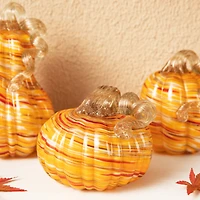 Glitzhome® Multi Stripes Glass Pumpkin & Gourd Set