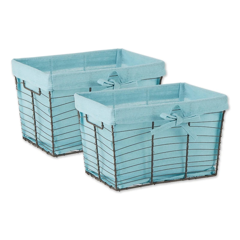 DII® Medium Vintage Gray Wire Basket with Aqua Liner, 2ct.