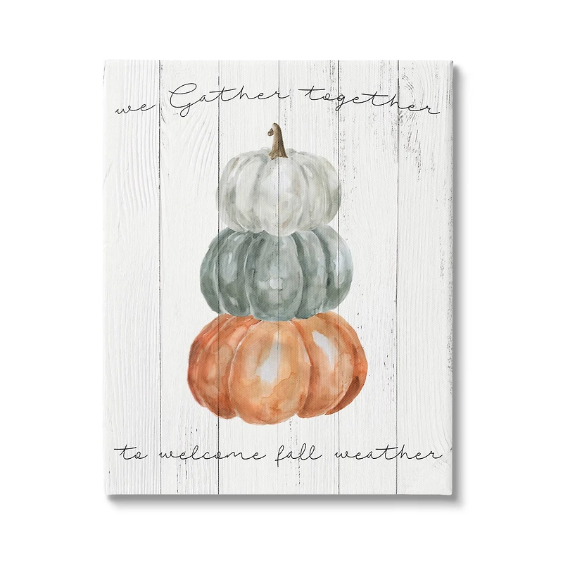 Stupell Industries Gather Together Fall Weather Pumpkins Canvas Wall Art