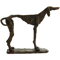 14" Bronze Polystone Distressed Slim Frame Dog Sculpture with Gold Accents
