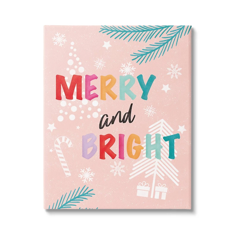 Stupell Industries Merry & Bright Pastel Phrase Canvas Wall Art