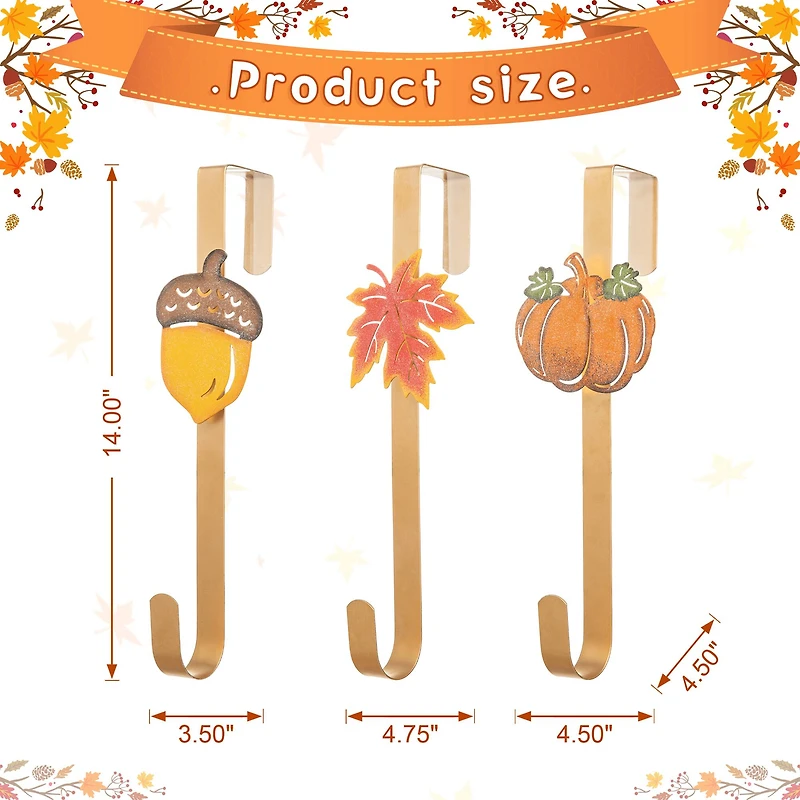 Glitzhome® 14" Fall Metal Acorn, Leaf & Pumpkin Wreath Hanger Set