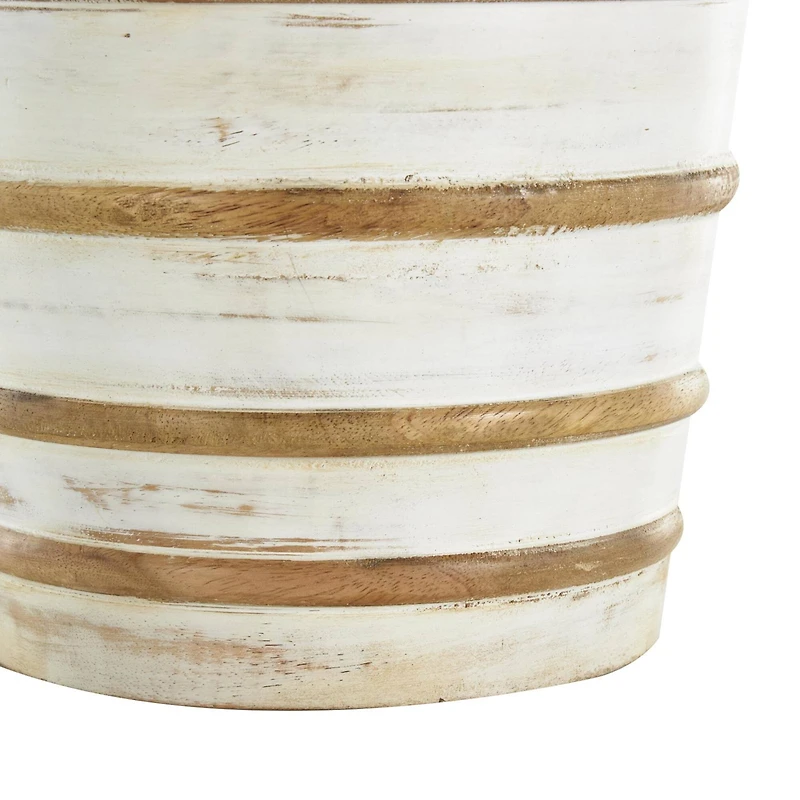 11" Brown Horizontal Ridge Mango Wood Distressed Vase