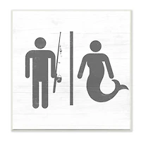 Stupell Industries Rustic Fisherman or Mermaid Bathroom Sign Grey White Wood Wall Plaque
