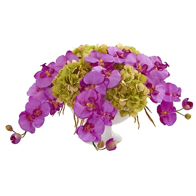 Phalaenopsis and Hydrangea Artificial Arrangement in Pedestal Urn