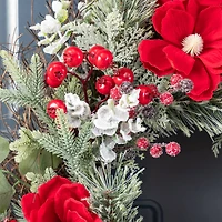 Glitzhome® 24"D Christmas Red Mangnolia & Berry Wreath