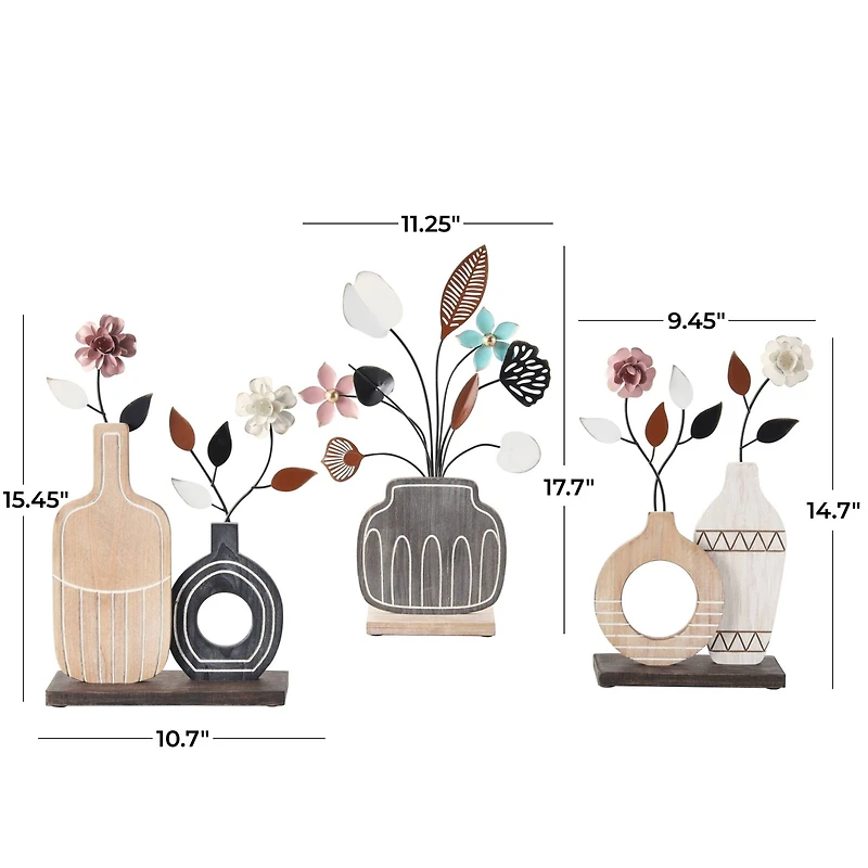 Floral Patterned Vase Sculpture Set