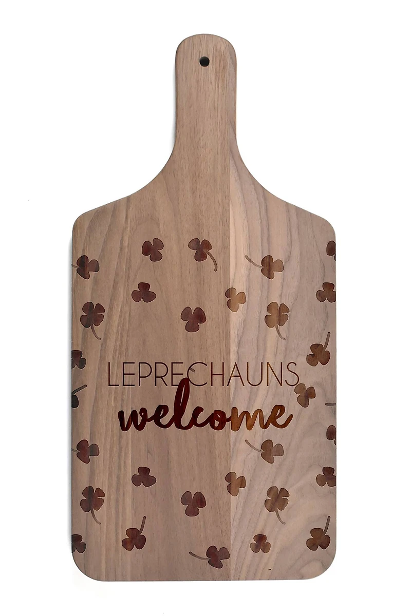 17" Leprechauns Welcome Walnut Paddle Cutting Board