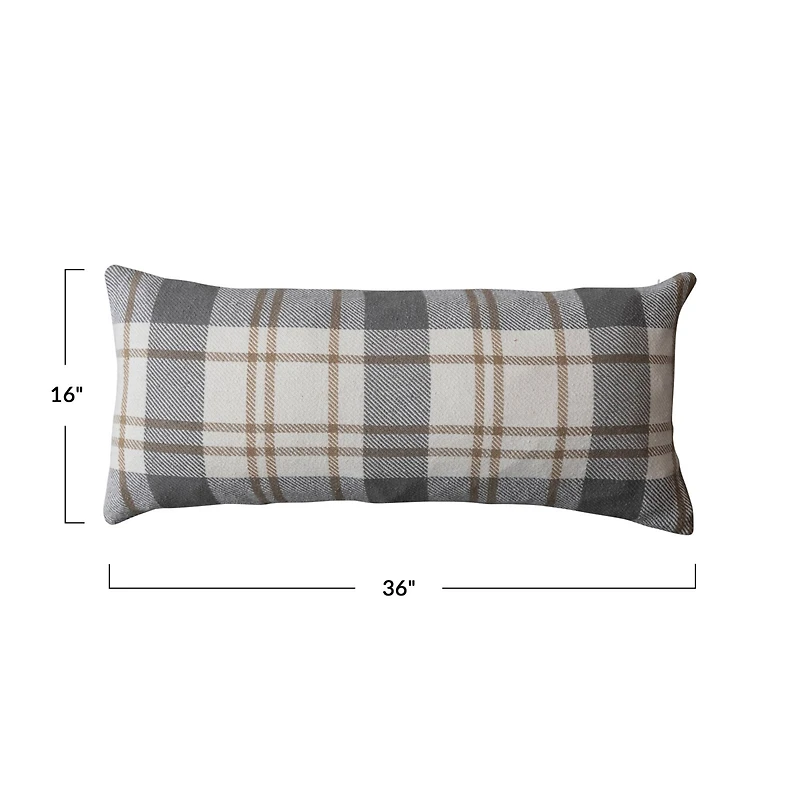 Hello Honey® 36" x 16" Brown, Gray & Natural Plaid Brushed Flannel Lumbar Pillow