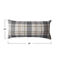 Hello Honey® 36" x 16" Brown, Gray & Natural Plaid Brushed Flannel Lumbar Pillow