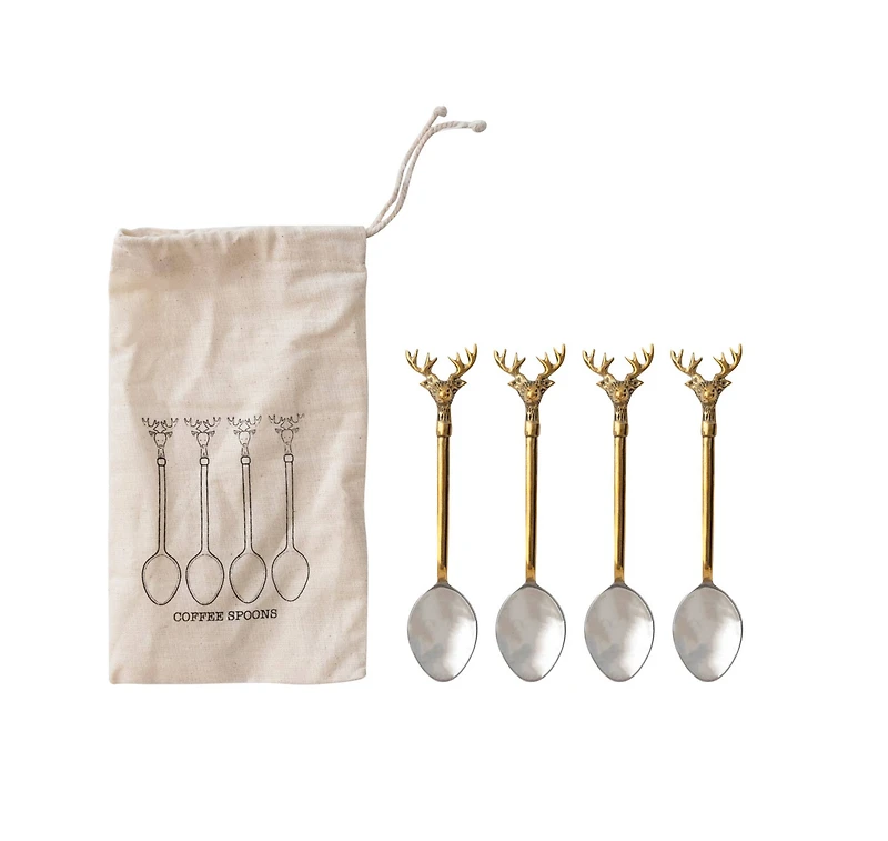 Hello Honey® Gold Reindeer Handle Stainless Steel & Brass Spoon Set
